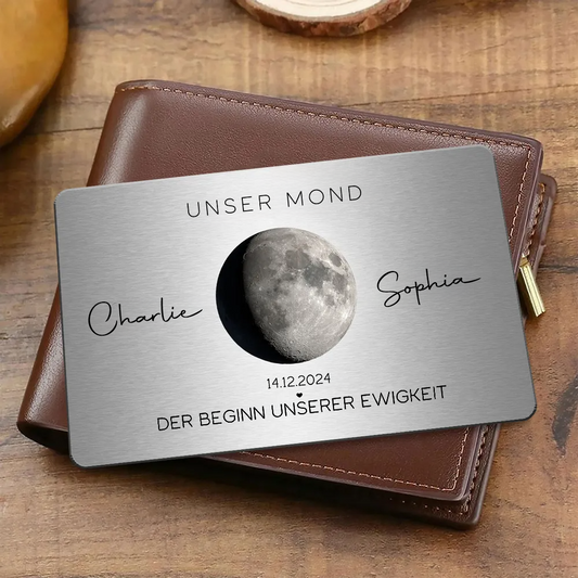 Unser Mond-Personalisierte Brieftasche-Karte mit Mondphase, Namen und Text Geschenk für Paar