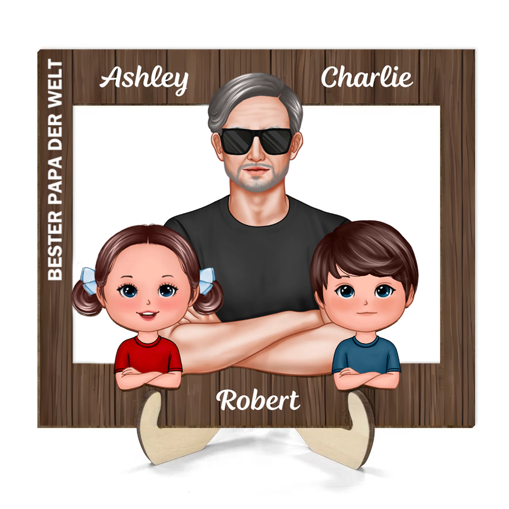 Rahmen-Personalisierte Holztafel mit Mann und Kinder Geschenk für Papa und Opa