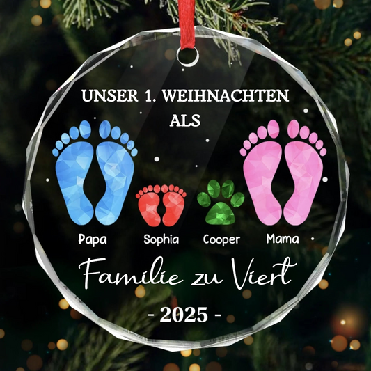 „Erstes Weihnachten als Familie zu viert“-Fußabdruck-Ornament Christbaumschmuck für Baby