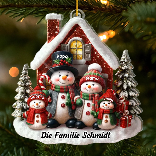 Schneemanfamilie-Personalisierter Acrylanhänger mit Eltern und Kinder Christbaumschmuck für Familie