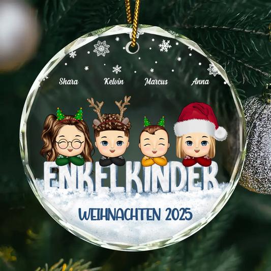 Personalisierter Glasanhänger mit Kinder Christbaumschmuck für Oma, Opa, Papa und Mama