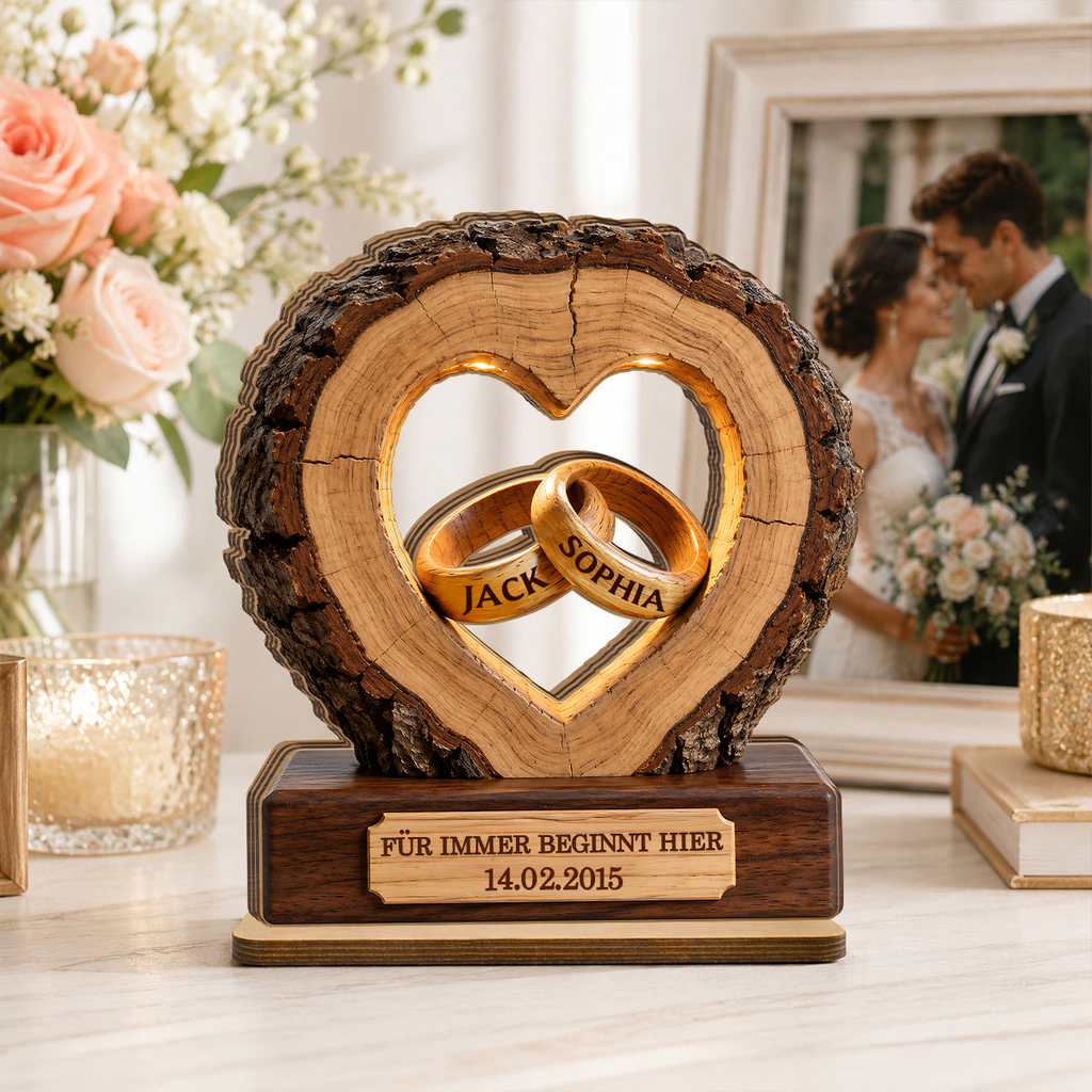 Personalisierter Holzaufsteller mit Ringen Geschenk zum Jahrestag Hochzeitsgeschenke