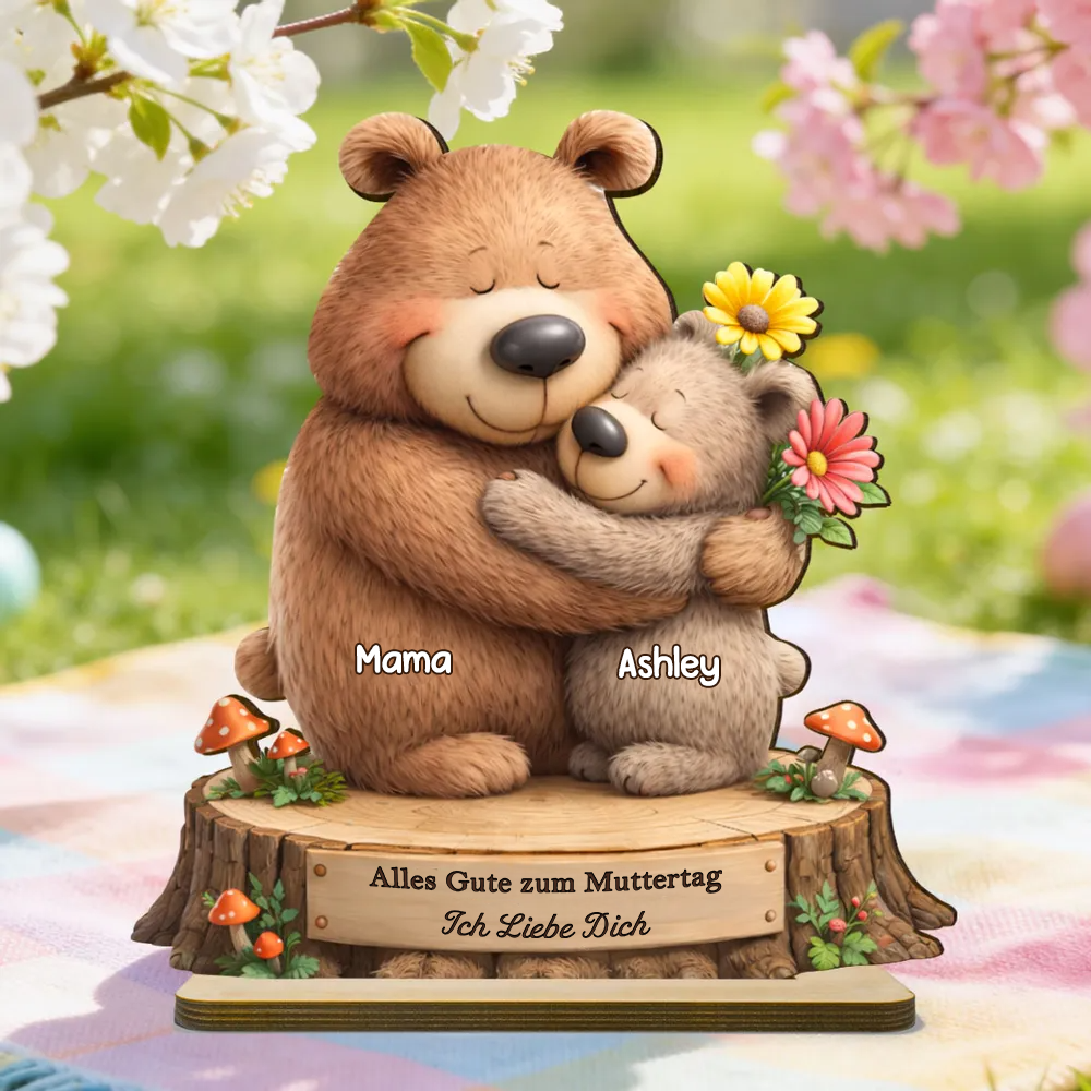 Personalisierter Holzaufsteller mit Bärenmotiv Geschenk für Mama und Oma