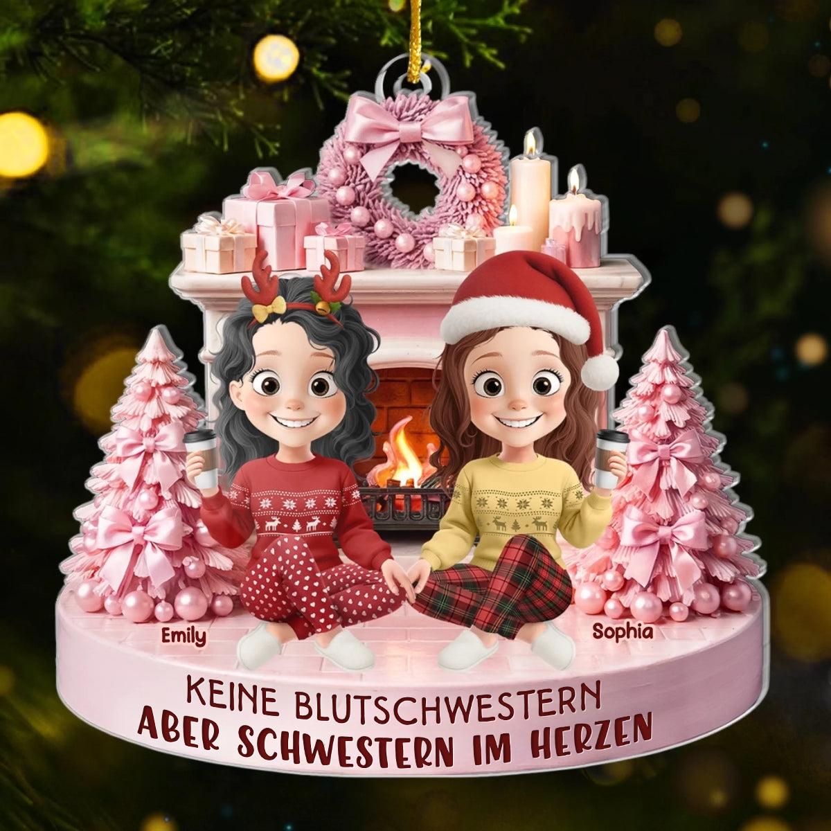 Beste Freundinnen am Kamin Personalisierter Acrylanhänger mit 2-5 Frauen Chrisbaumschmuck für Freunde