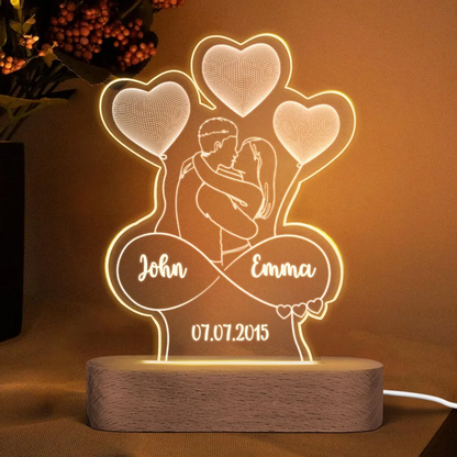 Küssendes Paar Umriss-Personalisierte LED Nachtlicht mit Namen Geschenk für Paar