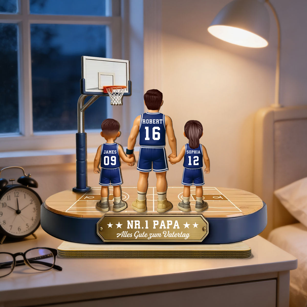 Basketballpapa und Kinder- Personalisierter Holzaufsteller mit Trikots und Text