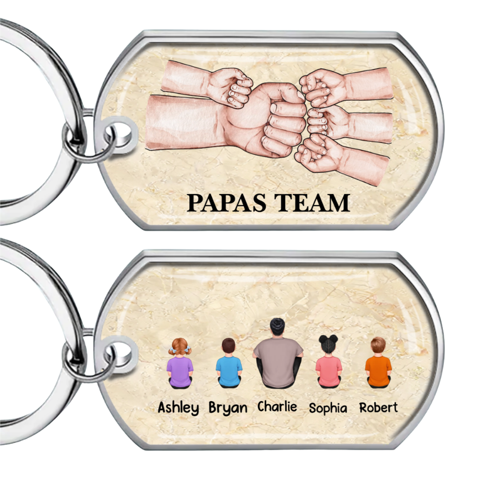 Papa und Kinder Fausstoß-Edelstahl-Schlüsselanhänger mit Expoxidharz