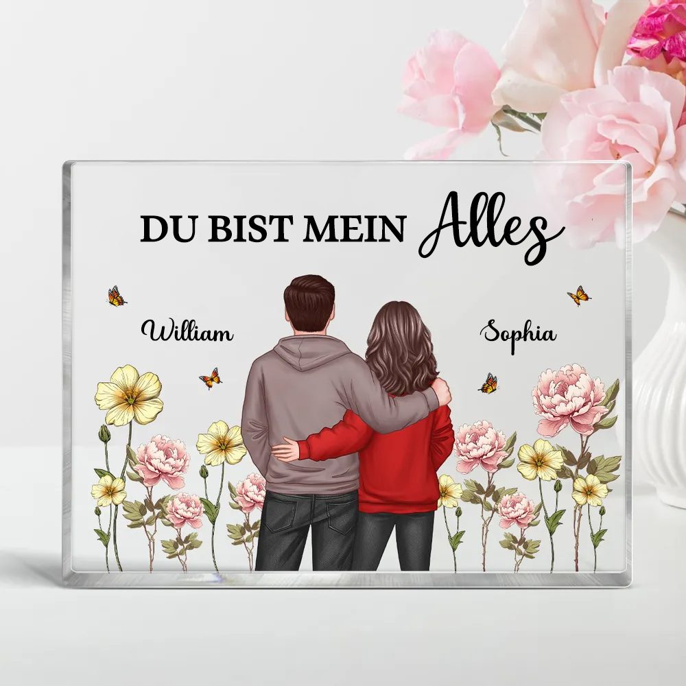 Text, Geburtsblumen und Paar- Acrylblock
