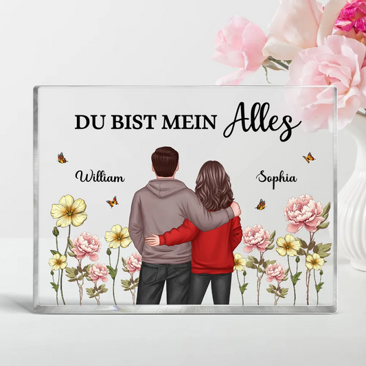 Text, Geburtsblumen und Paar- Acrylblock