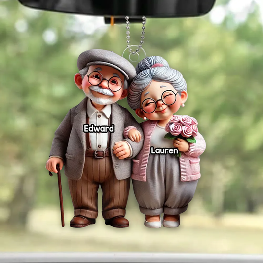 Älteres Paar Autoanhänger aus Acryl Geschenk für Paar und Großeltern