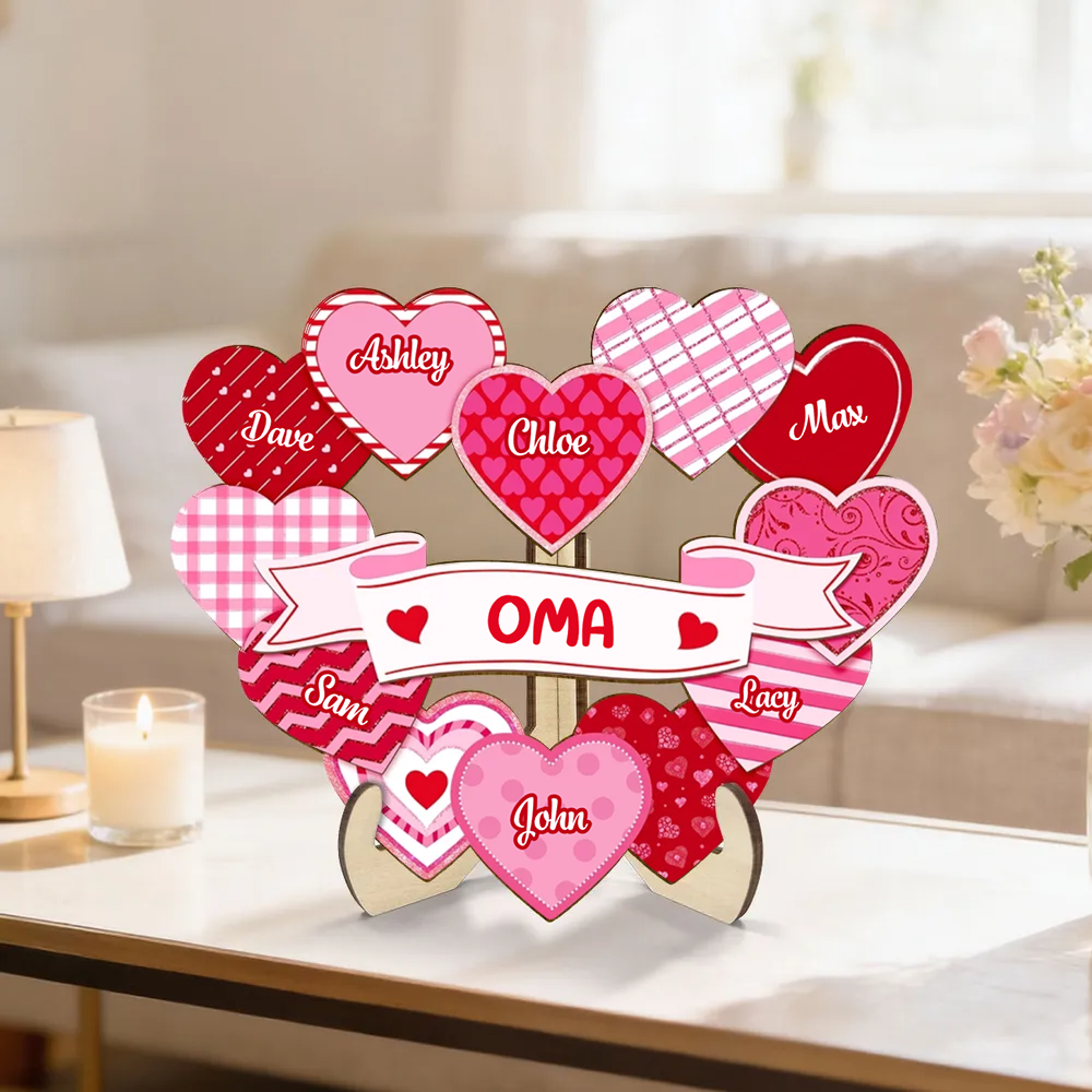 Omas Schätze-Personalisierter Holzaufsteller mit Herzen Geschenk für Mama und Oma