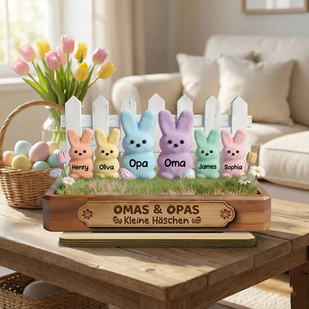 Personalisierter Holzaufsteller mit Hasen Geschenk für Opa und Oma