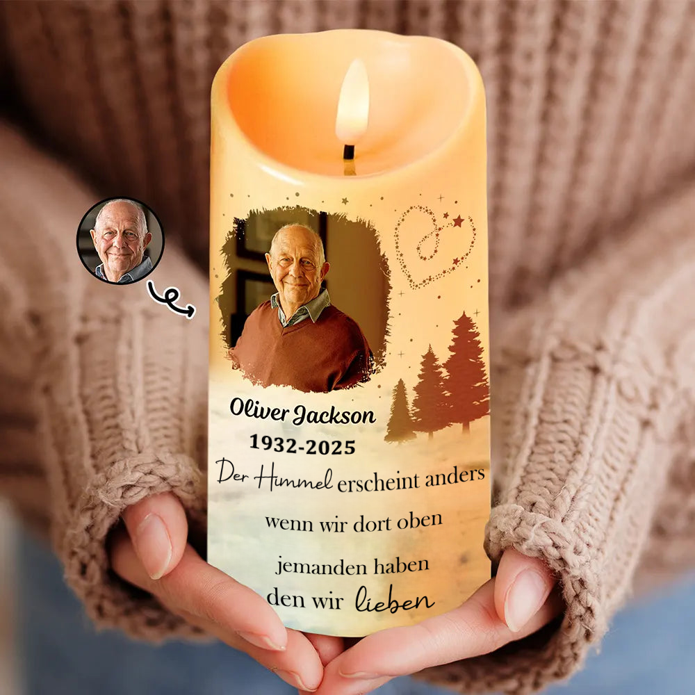 Personalisierte LED-Kerze mit Foto Trauerkerze mit Bäumen