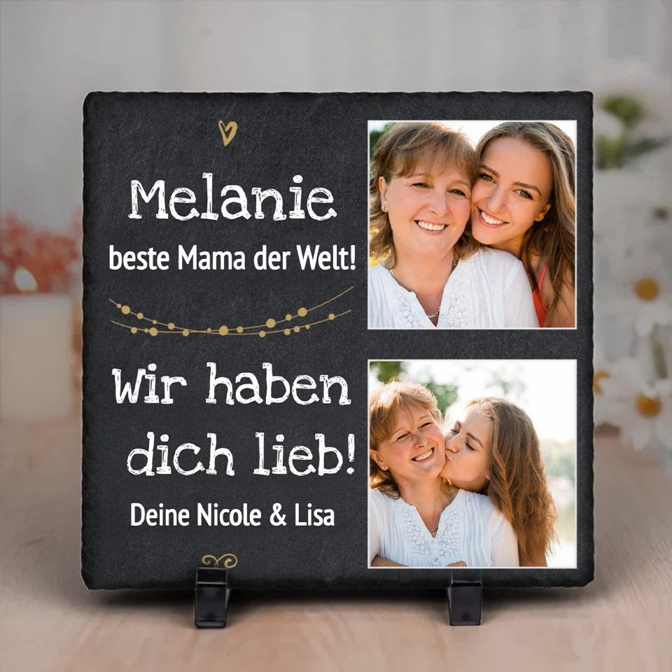 Personalisierte Schieferplatte mit Fotos und Texte Geschenk für Mama, Papa, Oma und Opa