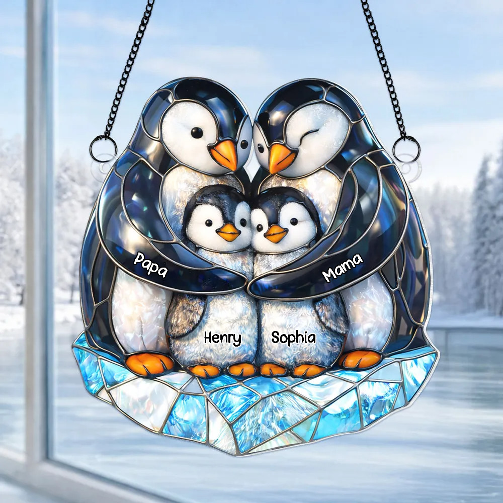 Pinguinfamilie - Sonnenfänger Ornament mit Namen Geschenk für Papa und Mama