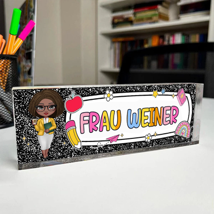 Personalisierte Acryltafel mit Figur und Name Geschenk für Lehrerin und Mitarbeiterin
