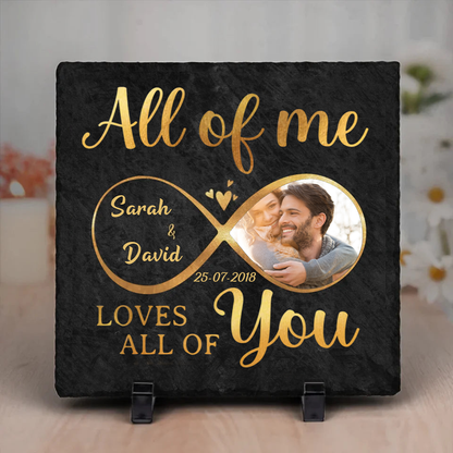 Ich liebe dich - Personalisierte Schieferplatte für Paare mit Unendlichkeitszeichen und Foto