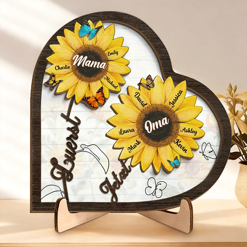 Zuerst...Jetzt... Personalisierter Holzaufsteller mit Sonnenblumen Geschenk für Mama und Oma