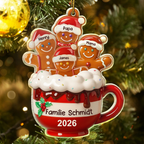 Personalisierter Acryl-Weihnachtsanhänger – Lebkuchenfamilie mit Namen