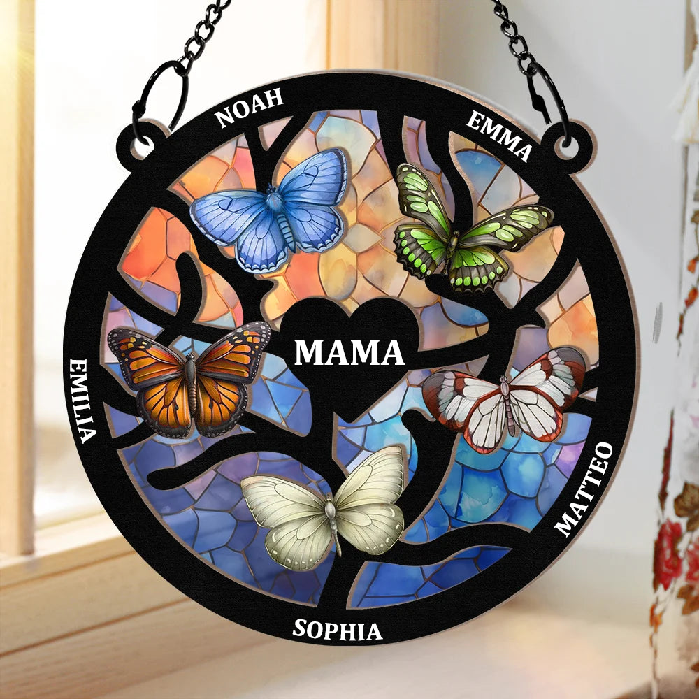 Schmetterlinge-Personlisierter Sonnenfänger mit Namen Geschenk für Oma, Mama und Familie