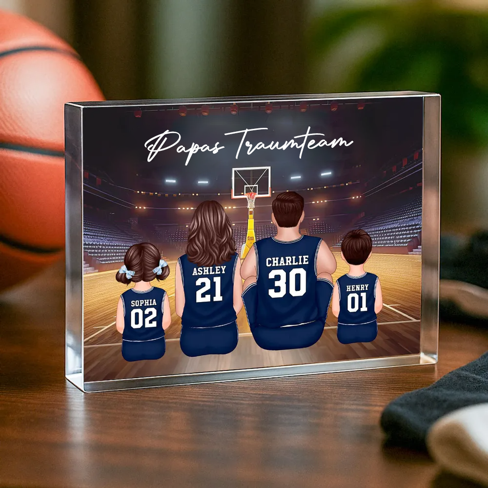 Acrylblock mit Basketballfamilie Geschenk für Papa und Basketballfans