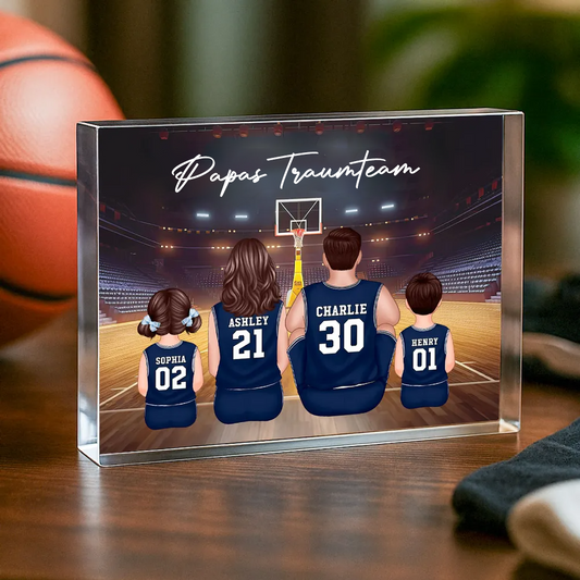Acrylblock mit Basketballfamilie Geschenk für Papa und Basketballfans
