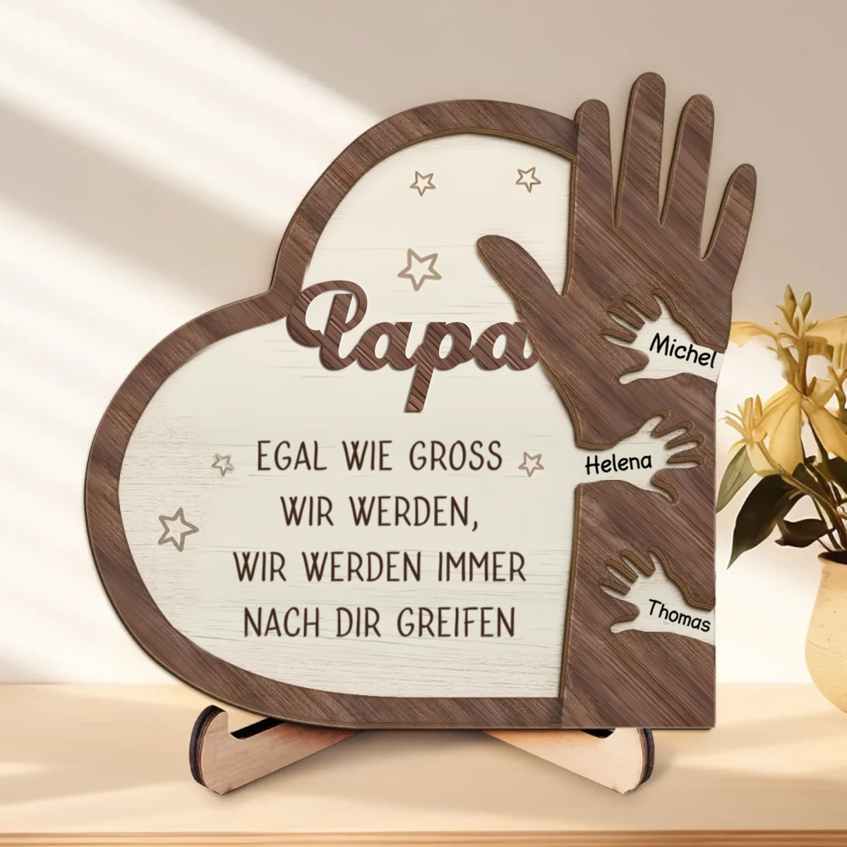 Hand in Hand Personalisierte 2-lagigen Holztafel für Papa
