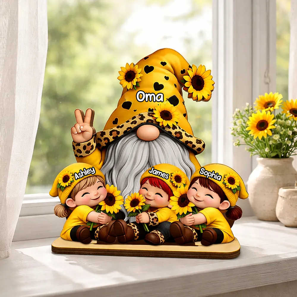 Oma und Kinder Personalisierter Holzaufsteller mit Zwergmotiv  Geschenk für Mama und Oma