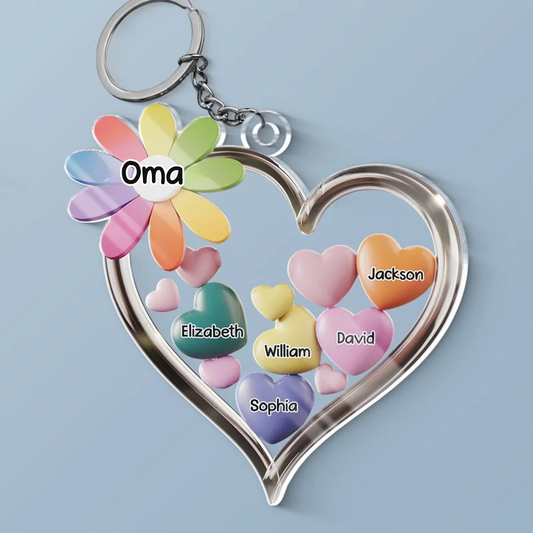 Gemeinsam in Omas Herz Acryl-Schlüsselanhänger mit Herzenmotiv Geschenk für Oma und Mama