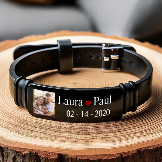 Edelstahl Armband mit Foto und Namen Geschenk für Paare