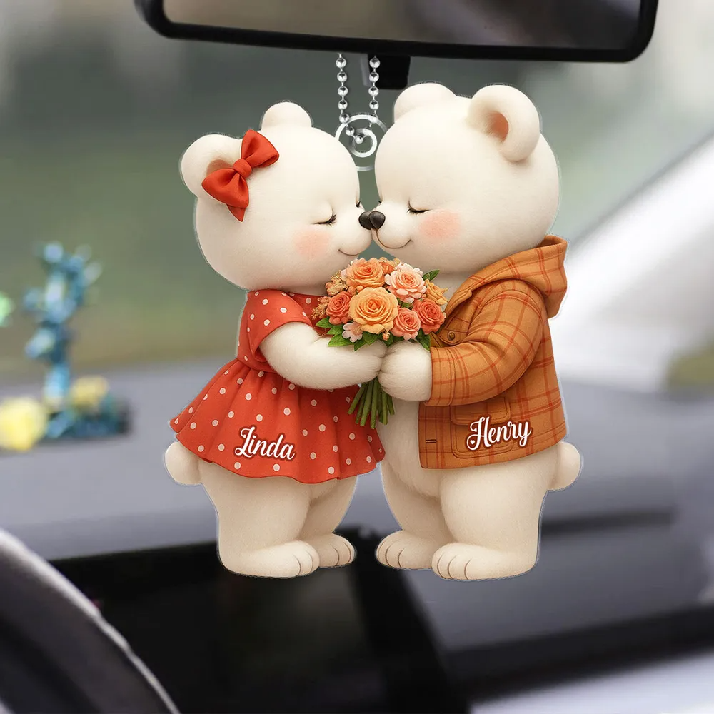 Eisbärenpaar-Personalisierter Acrylanhänger mit Namen Geschenk für Paar