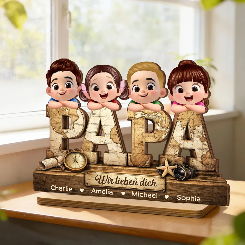 PAPA Personalisierter Holzaufsteller mit Kinder Geschenk für Vater