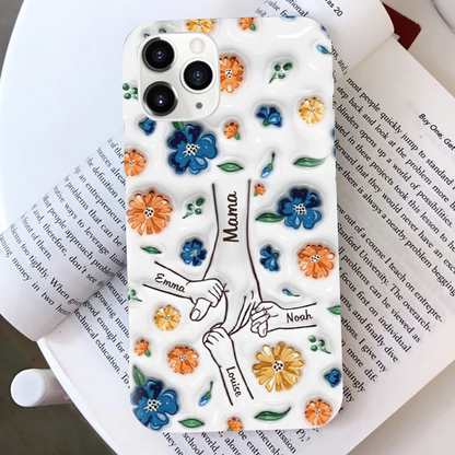 Hand-in-Hand Silikonhandyhülle für iPhone und Samsung mit Namen und Blumen Geschenk für Mama und Oma