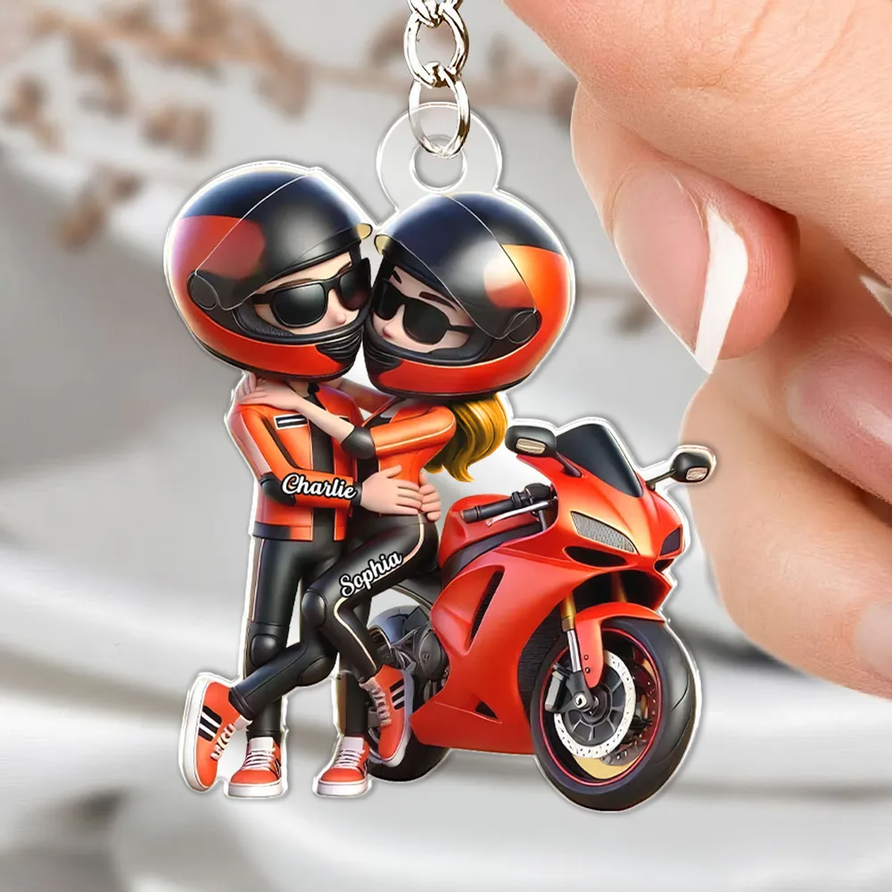Motorrad-Paar Personalisierter Acryl-Schlüsselanhänger mit Namen