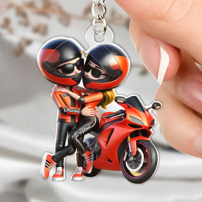 Motorrad-Paar Personalisierter Acryl-Schlüsselanhänger mit Namen