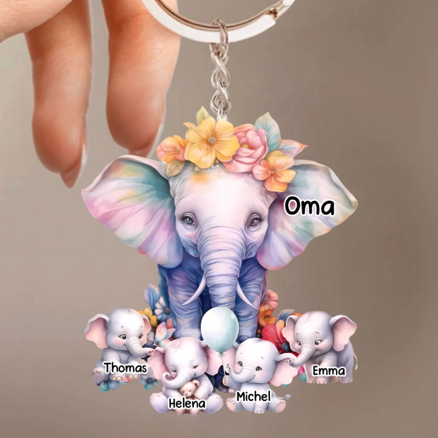 Elefanten-Personalisiertes Acryl-Schlüsselanhänger für Mama und Oma