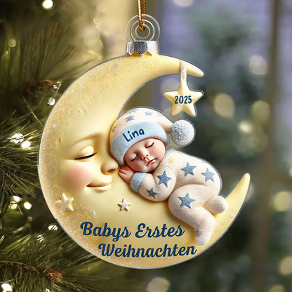 Babys erstes Weihnachten – Personalisierter Acryl-Anhänger „Baby auf Mond“