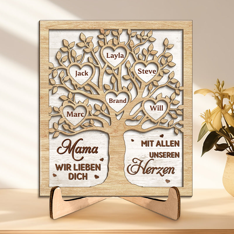 Personalisierter Holzaufsteller mit Familienbaum Geschenk für Mama und Oma