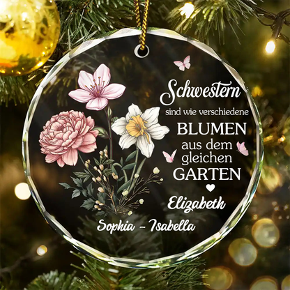 Personalisiertes Glasornament mit Geburtsblumen Christbaumschmuck für Schwester und Freunde