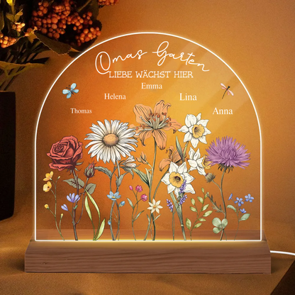Garten mit Geburtsblumen-Personaisiertes Nachtlicht für Mutter und Großmutter