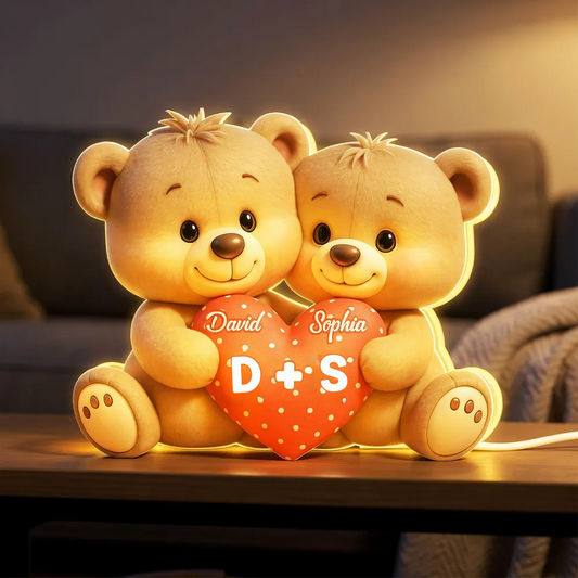 Bären und Herz-Personalisierte LED-Lichtbox mit Namen Geschenk für Paar