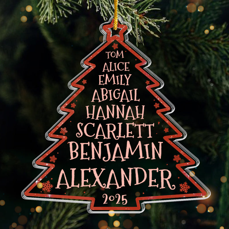 Personalisierter Acrylanhänger mit 2-8 Namen Christbaumschmuck mit Tannenbaum