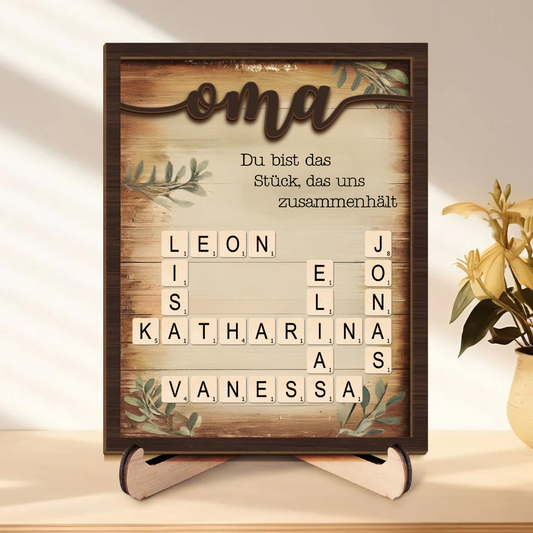 Kreuzworträsel-Personalisierte Holztafel Geschenk für Oma
