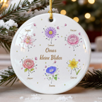 Personalisierter Keramik-Weihnachtsanhänger mit Geburtsblumen & Namen
