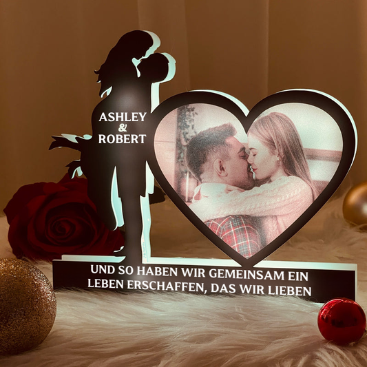 Personalisierte Lichtbox mit Foto, Namen und Spruch Geschenk für Paar