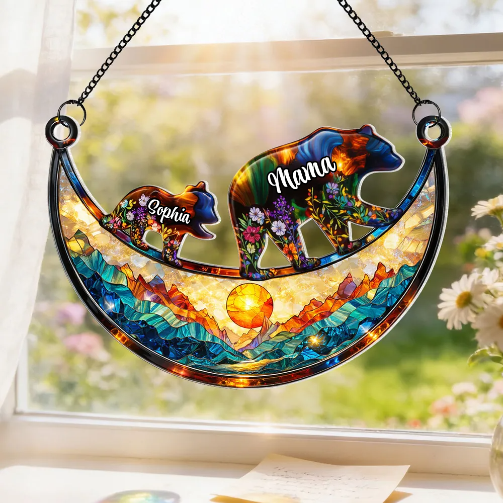 Bärenmama/Bärenoma mit Kindern - Sonnenfänger Ornament mit Namen personalisiert