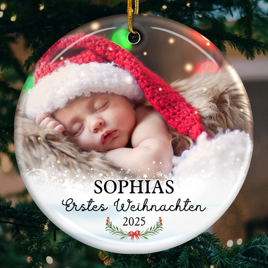 Erstes Weihnachten-Personalisierter Keramik-Ornament mit Foto und Name Christbaumschmuk für Baby