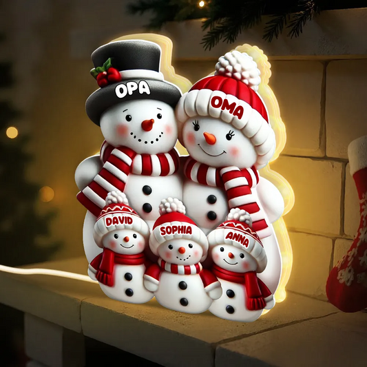 Personalisierte Schneemann-Lichtbox für Eltern, Oma, Opa und Kinder