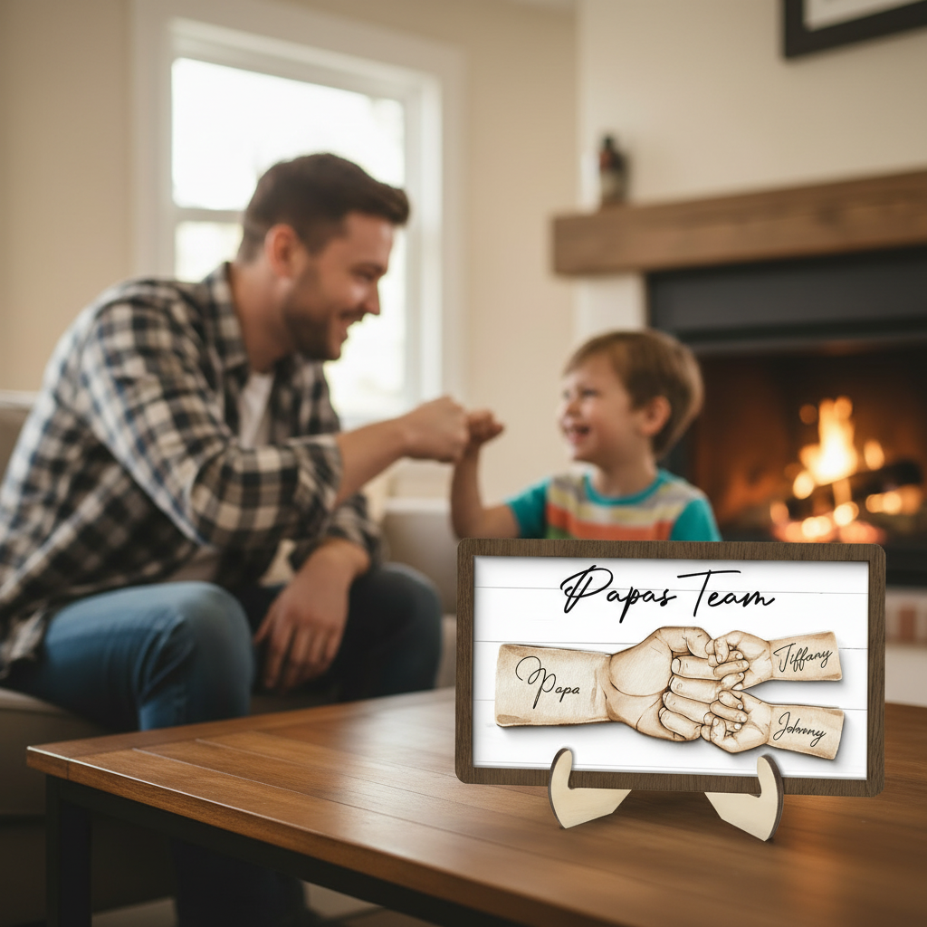 Personalisierte Holzplakette mit Fausstoß Geschenk für Vater