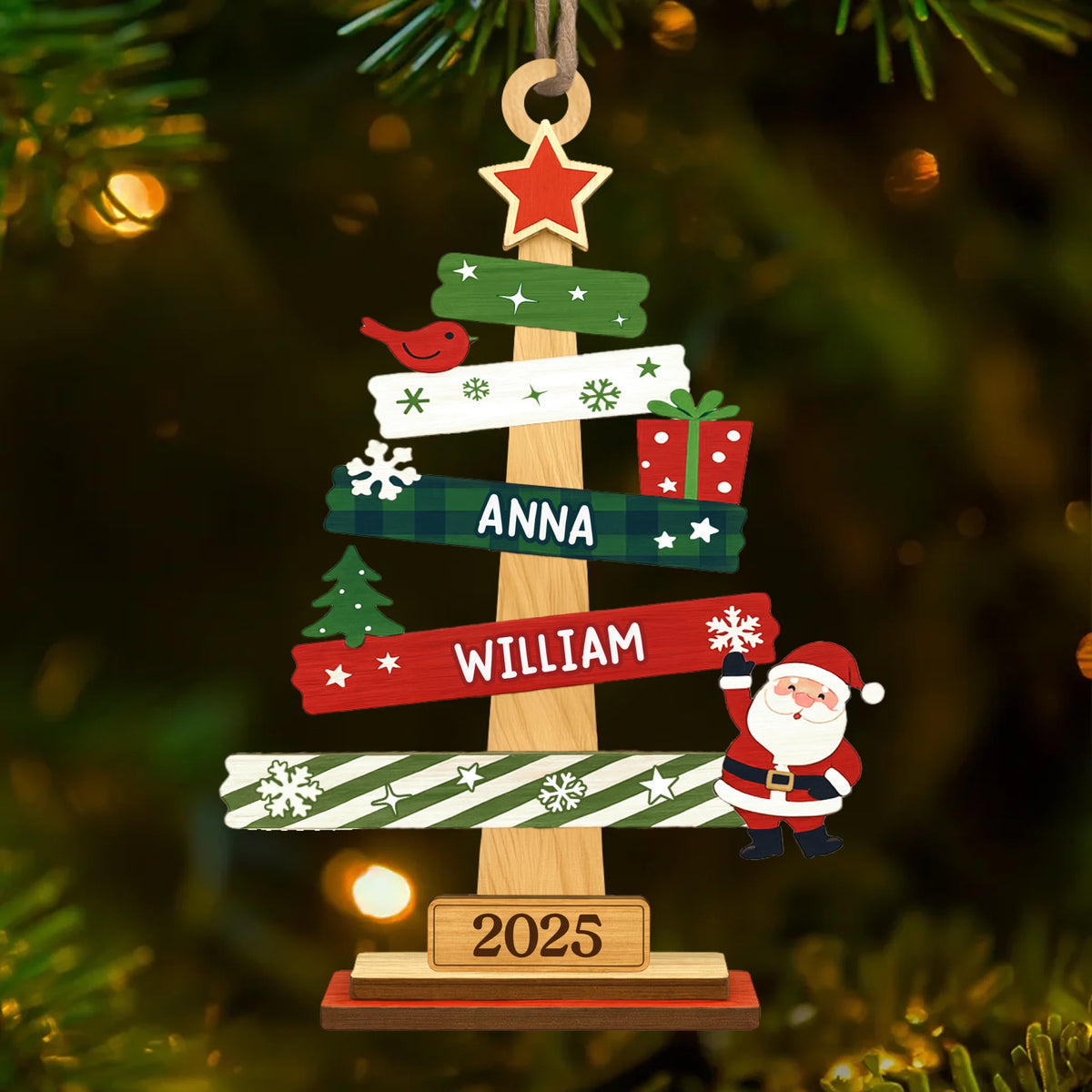 Christbaumanhänger mit Tannenbaummotiv 2-lagige Holzornamente Geschenk für Familie